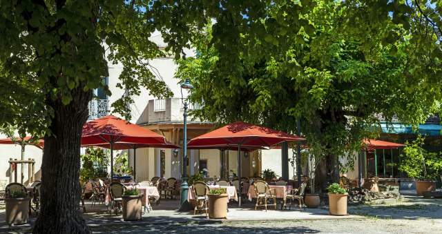 Terrasse à l'ombre des arbres